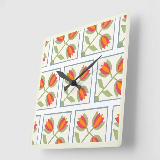 Modern Decorative Flowers Pattern Vierkante Klok (Hoek)