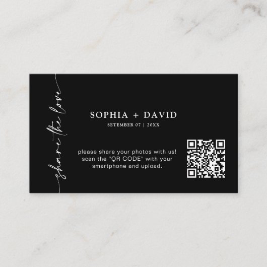 Modern Deel de Liefde QR Code Bruiloft Foto's Kaar Informatiekaartje (Voorkant)