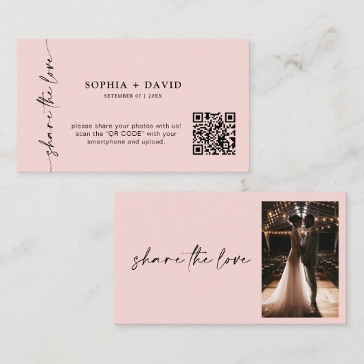 Modern Deel de Liefde QR Code Bruiloft Foto's Kaar Informatiekaartje (Voorkant / Achterkant)