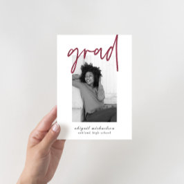 Modern Deep Berry Photo Graduation Party Kaart