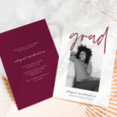Modern Deep Berry Photo Graduation Party Kaart