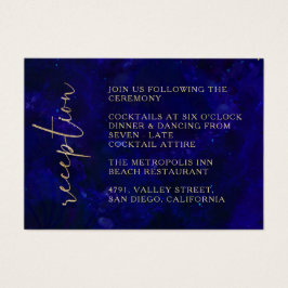 Modern Deep Blue Calligraphy Wedding Reception Visitekaartje
