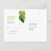 Modern Deep Blue Elegant Foliage Wedding RSVP Briefkaart (Achterkant)