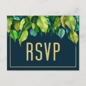 Modern Deep Blue Elegant Foliage Wedding RSVP Briefkaart (Voorkant)