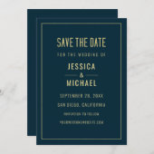 Modern Deep Blue Elegant Simple Minimalist Wedding Save The Date (Voorkant / Achterkant)