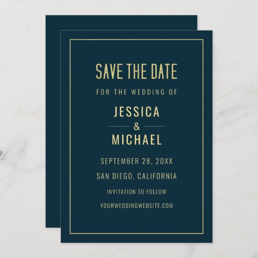 Modern Deep Blue Elegant Simple Minimalist Wedding Save The Date (Voorkant / Achterkant)