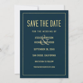 Modern Deep Blue Elegant Simple Wedding Save The Date