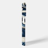 Modern Deep Blue & Ivory Fluid Waves Phone Case (Achterkant / Rechts)