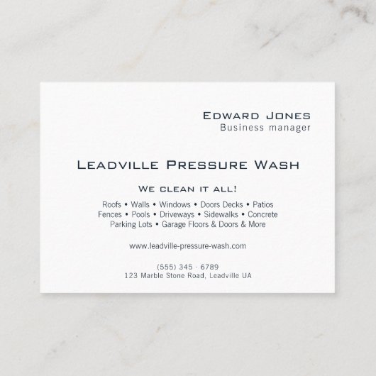 Modern Deep Blue Power Pressure Wash  Visitekaartje (Achterkant)