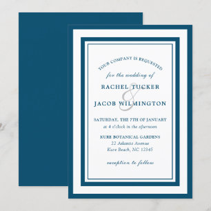 Modern Deep Blue White Border Simple Wedding Kaart