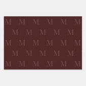 Modern Deep Burgundy Minimalist Monogram Inpakpapier Vel (Voorkant 3)