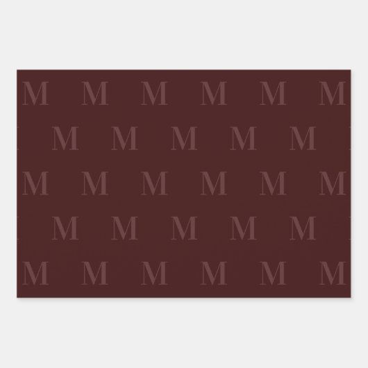 Modern Deep Burgundy Minimalist Monogram Inpakpapier Vel (Voorkant 2)