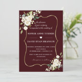 Modern Deep Burgundy White Ivory Flowers Wedding Kaart (Staand voorkant)