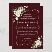 Modern Deep Burgundy White Ivory Flowers Wedding Kaart (Voorkant / Achterkant)