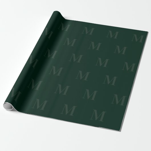 Modern Deep Forest Green Minimalist Monogram Cadeaupapier (Uitgerold)