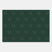 Modern Deep Forest Green Minimalist Monogram Inpakpapier Vel (Voorkant)