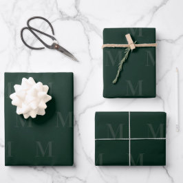 Modern Deep Forest Green Minimalist Monogram Inpakpapier Vel