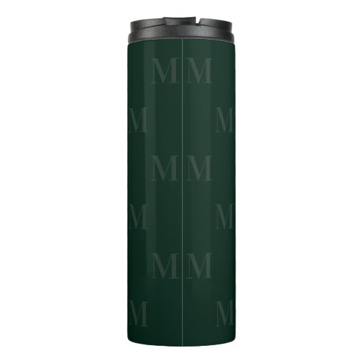 Modern Deep Forest Green Minimalist Monogram Thermosbeker (Achterkant)