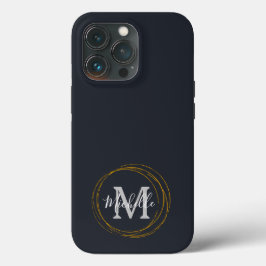 Modern Deep Grey/Black & Gold Monogram Case-Mate iPhone Case