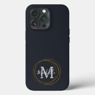 Modern Deep Grey/Black & Gold Monogram Case-Mate iPhone Case