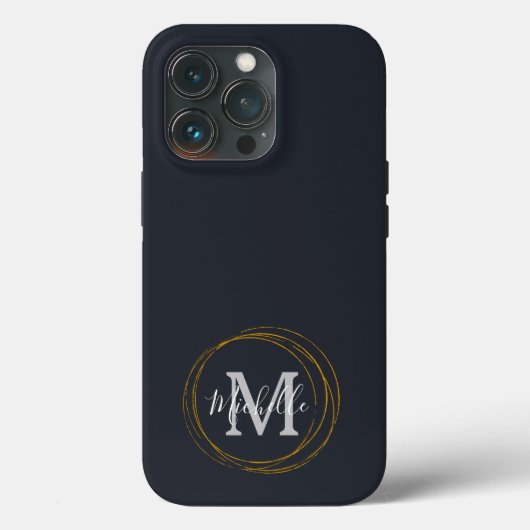 Modern Deep Grey/Black & Gold Monogram Case-Mate iPhone Case (Achterkant)