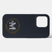 Modern Deep Grey/Black & Gold Monogram Case-Mate iPhone Case (Achterkant (horizontaal))