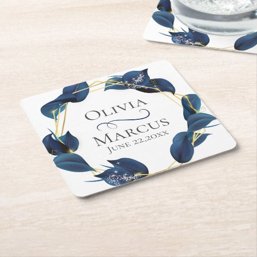 Modern Deep Indigo Blue en Gold Lijst Kartonnen Onderzetters (Schuin)