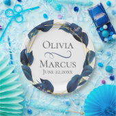 Modern Deep Indigo Blue en Gold Lijst Papieren Bordje (Feest)