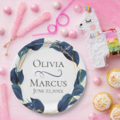 Modern Deep Indigo Blue en Gold Lijst Papieren Bordje (Feest)