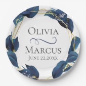 Modern Deep Indigo Blue en Gold Lijst Papieren Bordje (Voorkant)