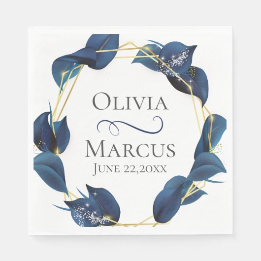 Modern Deep Indigo Blue en Gold Lijst Servet (Voorkant)