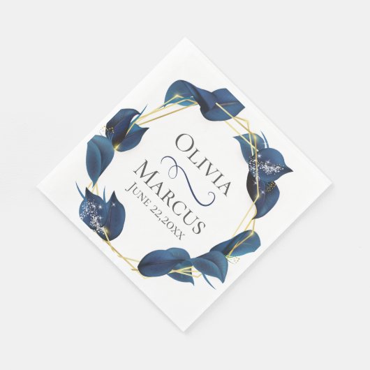 Modern Deep Indigo Blue en Gold Lijst Servet (Hoek)