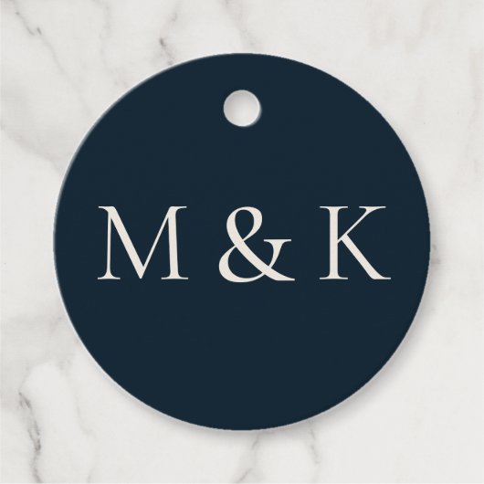 Modern Deep Navy Blue Initialen Wedding Verloving Bedankjes Labels (Voorkant)