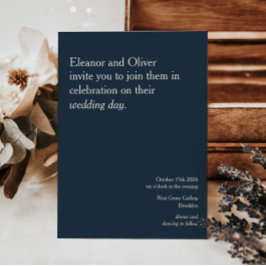 Modern Deep Navy Blue Typography Stylish Wedding Kaart