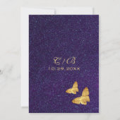 Modern Deep Paars Glitter & Gold Butterfly Save The Date (Achterkant)