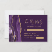 Modern Deep Paars Gold Agate Dark Wedding RSVP Kaartje (Voorkant)