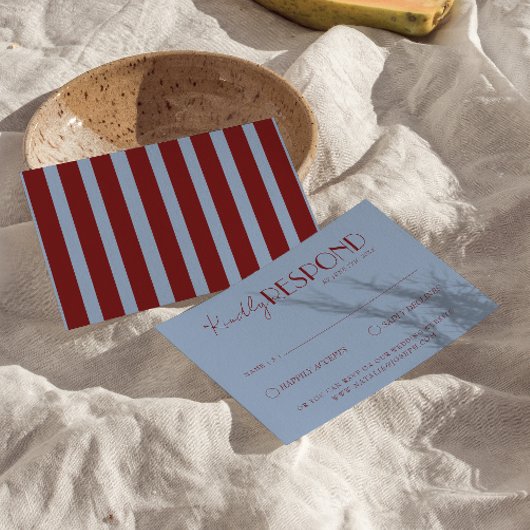 Modern Deep Red Blue Classy Fancy Wedding RSVP Kaartje