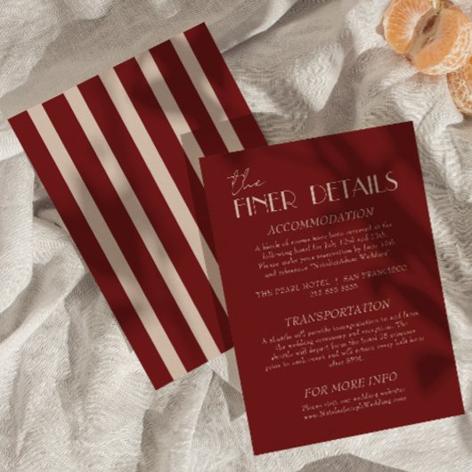 Modern Deep Red Cream Classy Fancy Wedding Details Informatiekaartje