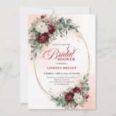 Modern Deep Red Floral Gold Bridal Shower Invite Kaart (Voorkant)