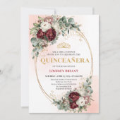 Modern Deep Red Flowers 15th Birthday Invitation Kaart (Voorkant)