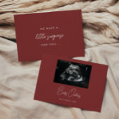 Modern Deep Red "Little Surprise" Pregnancy Aankondiging