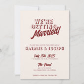 Modern Deep Red Retro Bold All In One Wedding Kaart (Voorkant)