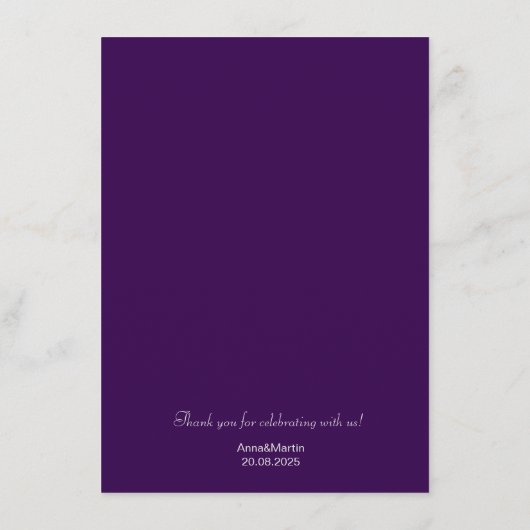 Modern 'Deep Zee Bloom' Wedding Menu | Paarse & Te (Achterkant)