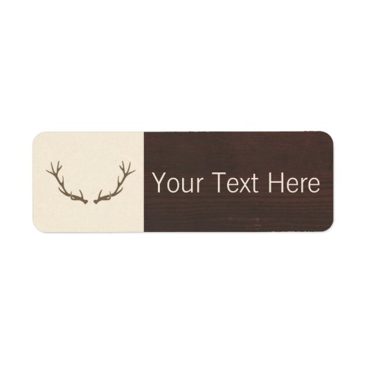 Modern Deer Antlers Pattern on Rustic Brown Wood Etiket (Voorkant)