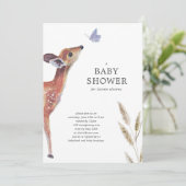 Modern Deer Blue Boy Baby shower Invitation Kaart (Staand voorkant)