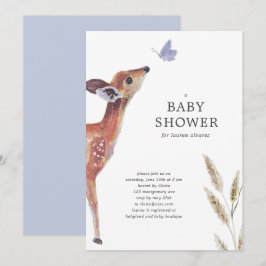 Modern Deer Blue Boy Baby shower Invitation Kaart