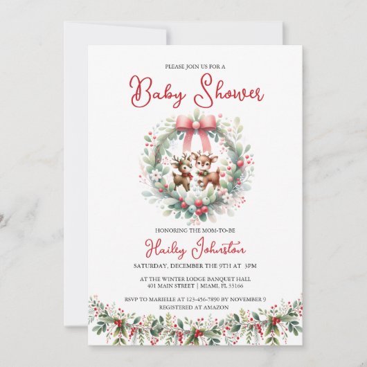 Modern Deer Christmas Baby shower Invitation Kaart (Voorkant)