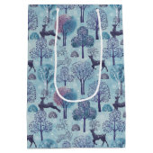 Modern Deer Forest Blue and Purple Holiday Medium Cadeauzakje (Achterkant)