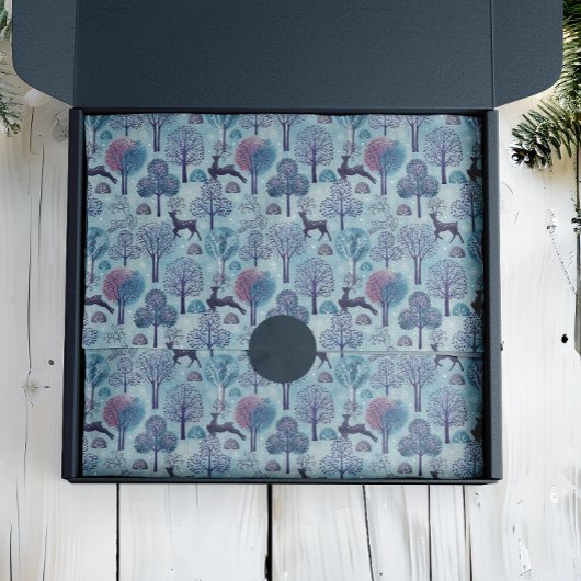 Modern Deer Forest Blue and Purple Holiday Tissuepapier