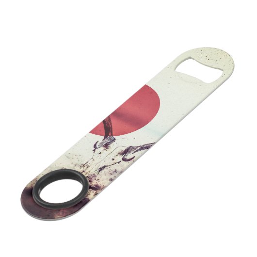 Modern Deer Head en Red Sun Artwork Speed Flessenopener (Achterkant Gekanteld)